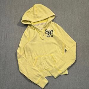 Vintage Hollister Hoodie Womens S Yellow Pullover Surf Co CA 22 Graphic